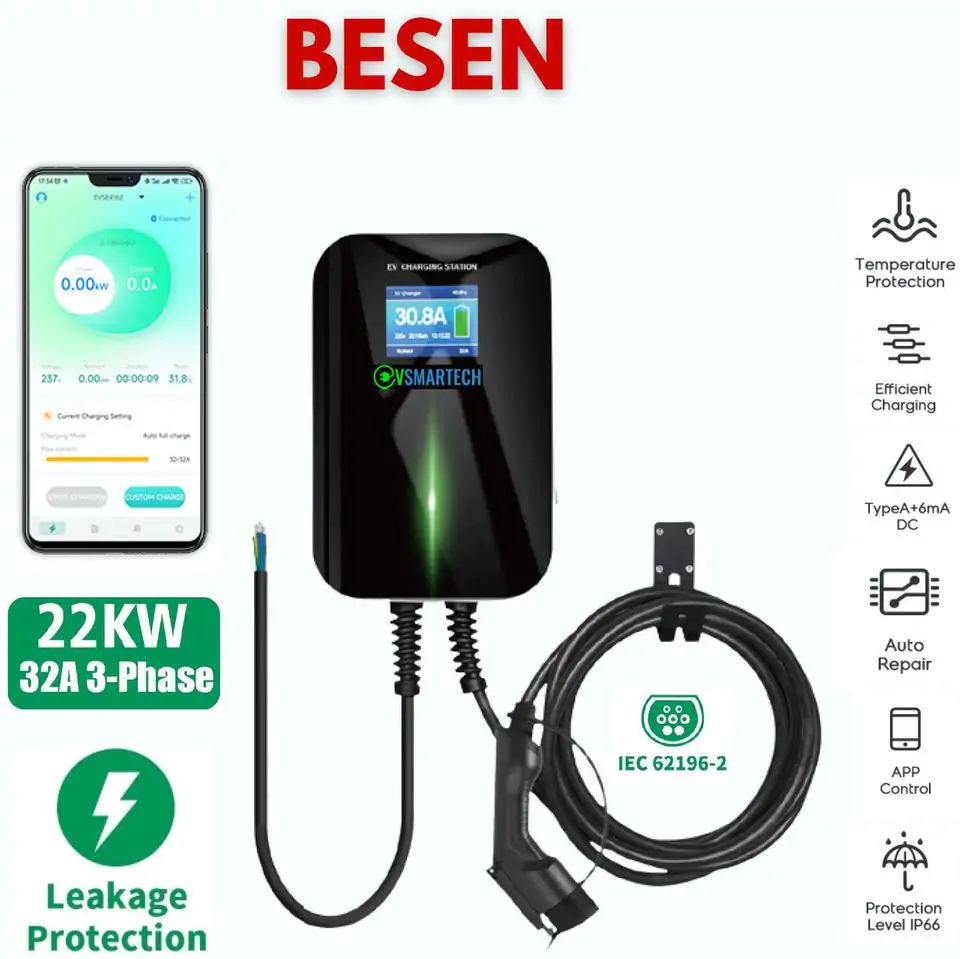 עמדת טעינה לרכב חשמלי 22kw כבל מובנה 5 מטר - תמונה 3
